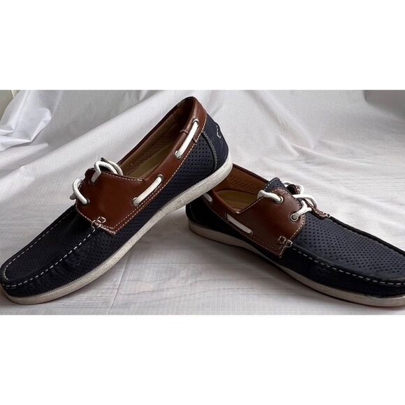 Amali Men’s Driving Moccasin Perforated Navy Brown Cushioned Foot Loafers Sz 10 - Picture 7 of 12